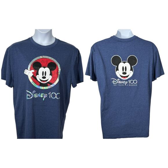 Disney Blue Holographic Front & Back Mickey Mouse 100 Year T-shirt Sz XL NWOT - Picture 1 of 8